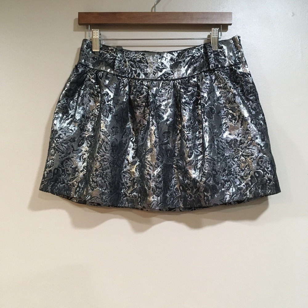 Charlotte Russe Metallic Micro Mini Skirt Womens M‎ Silver Party Steampunk Rock